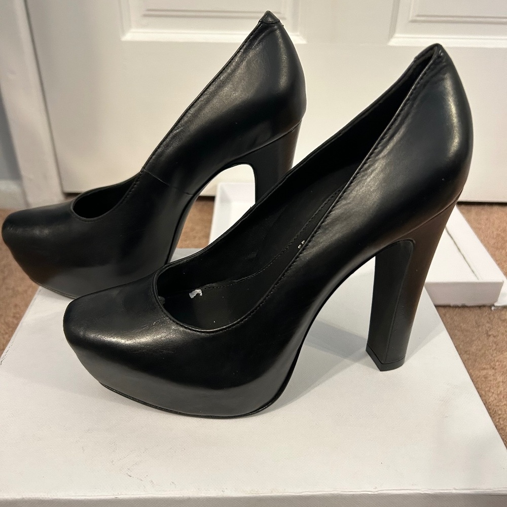 Dana Davis Adelle Black calf leather platform heels